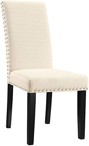 Modway Parcel Upholstered Fabric Parsons Dining Side Chair in Beige