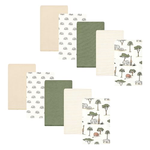 Image of Hudson Baby Unisex Baby Cotton Flannel Burp Cloths, Going On Safari 10-Pack, One Size