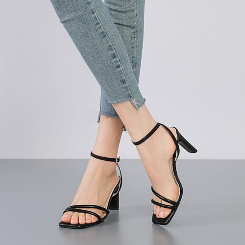 Image of RIBONGZ High Heels for Women Kitten Heeled Sandals with Ankle Strap Round Open Toe Strappy Stiletto Heels Comfort Summer Wedding Party Evening Prom Daily Dressy Shoes