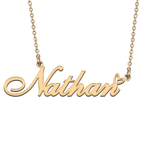 HUAN XUN Nathan Name Necklaces for Women Stainless Steel Custom Name Necklaces Pendant Jewelry Gift for Christmas