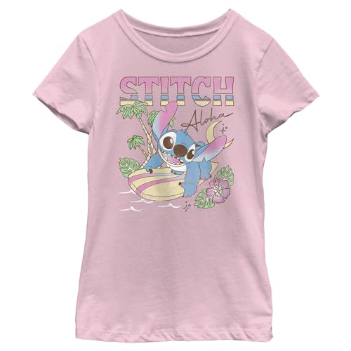 Disney girls Disney Lilo & Stitch Aloha Stitch Short Sleeve Tee T Shirt, Light Pink, X-Large US