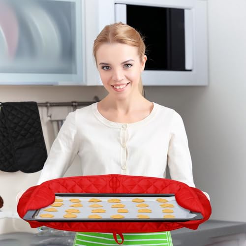 Tecunite TU-TECUNITE-11363729 4 Pcs Double Oven Mitt Double Chef Kitchen Cooking Heat Resistant Gloves Potholders Modern Oven Gloves Cotton Black Blue Red Gray Kitchen Oven Mitts Set thumb #2