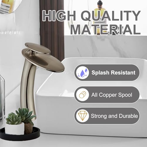 Wovier Brushed Nickel Waterfall Bathroom Faucet Tall Body and Pop Up Drain by WOVIER - Used condition - Image 3