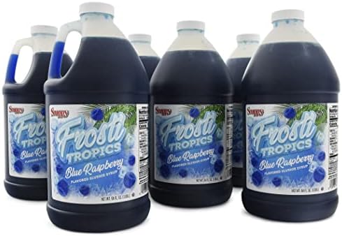 Snappy Frosti Tropics Blue Raspberry Slushie Mix, 6 Pack 1/2 Gallon, Slushy Syrup for Machines, Granita and Cocktails