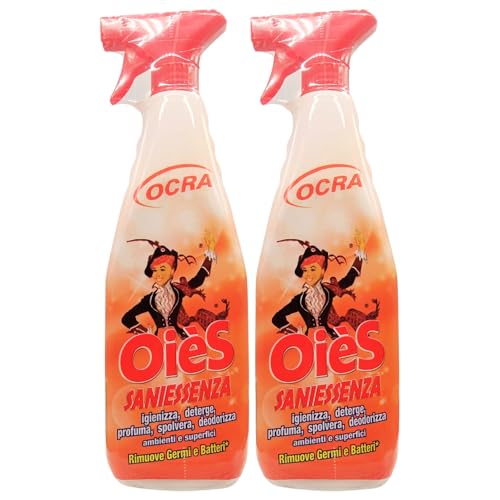 Detergente Spray Sanissenza, Il Miglior Formulato Che Profuma, Igienizza e Spolvera Ambienti e Superfici. Rimuove Germi e Batteri. Disponibile In Varie Profumazioni 750ml (2 Spray, OCRA)