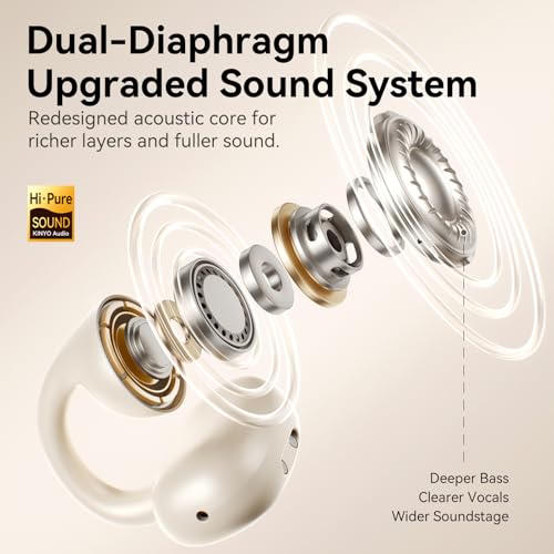 Image of Kinglucky Upgraded Clip-On Earbuds, Beige | Bluetooth 5.4, 40H Playtime, Open Ear Design, Ideal for Small Ears, Sports & Workouts