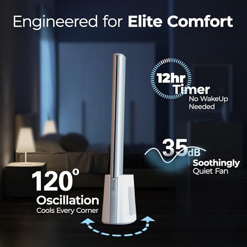 Image of Tesora Aero Stream Tower Bladeless Fan 40 inch With Digital Touch And Remote Control | 120 Oscillation | 12 Speed Settings | 12 Hour Timer (White) (Aero Stream)