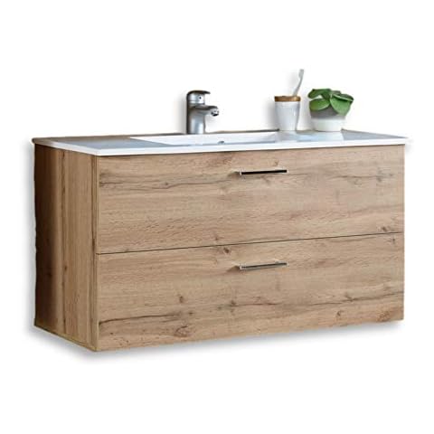 BEST Waschbeckenunterschrank hängend mit Waschbecken in Wildeiche Optik Cover