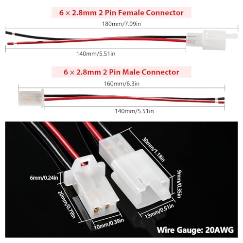 YIXISI 6 works 2.8mm 2 Pin Automotive Electrical Wire Connectors, Male and Female Housing Connector with 140mm 20 AWG Cable - Image 2