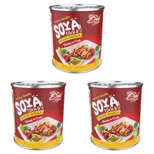 Image of Desi Treat Veg Soya Tikka | Ready to Cook Plant-Based Snack | Protein-Rich Vegetarian Tikka for Grilling, Air Frying & Tandoor | Ideal for Parties, Dinner & Everyday Meals (800 g) (Pack of 3)