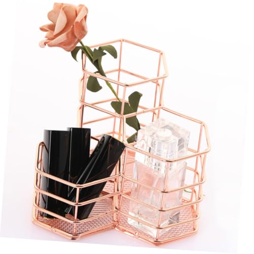 Porte-stylo multifonction or rose pour bureau encombré : pot hexagonal contre le désordre - 4