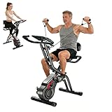 SUIUOI Bicicleta estática plegable con respaldo para casa – Bicicleta estática magnética silenciosa, entrenamiento seguro hasta 136 kg