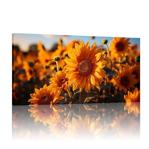 Tableau tournesol moderne 50x100cm pour illuminer votre salon chaleureux