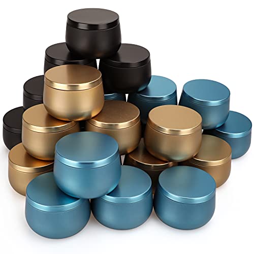 Nachy Candle Tins 24 Pcs, 8 oz Large Metal Cans with Lids Portable Round Travel Tin Empty Storage Container for Candle Making Kitchen Spices Candies and More, 3-Color