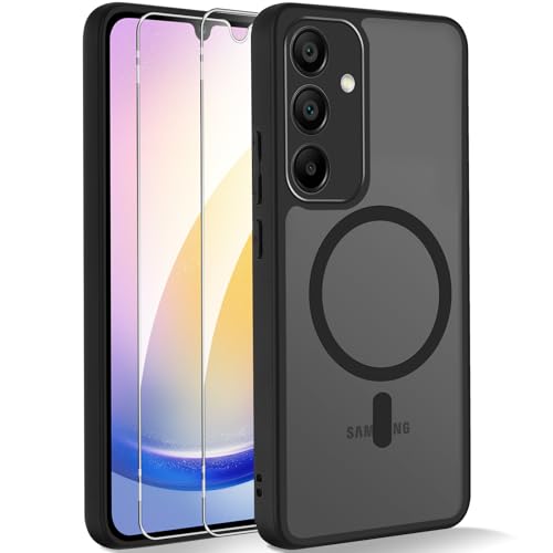 Yxnvixn Magnetic Phone Case for Samsung Galaxy A25 5G Case with 2 Tempered Glass Screen Protector Fit for MagSafe Military-Grade Protection Shockproof Translucent Matte Back Slim Shockproof Cover