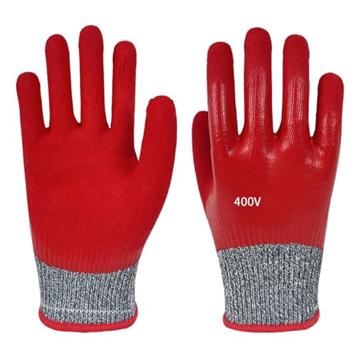 FACAIIO Gants isolants 400 V, gants de sécurité électrique EPI pour travaux de fil sous tension, rouge, 1 paire