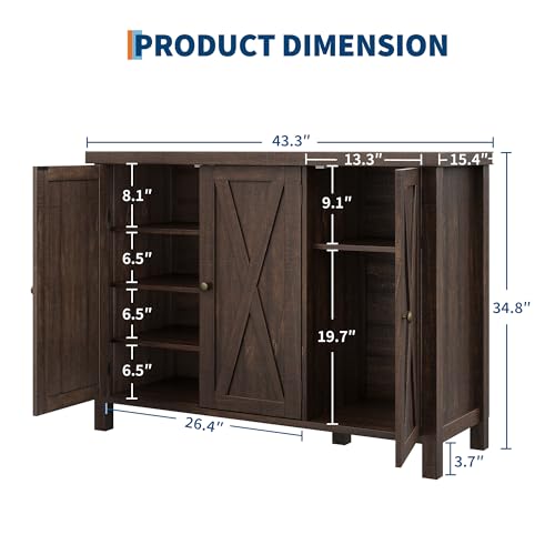 GarveeHome Shoe Cabinet with Doors, Farmhouse 35'' Shoe Storage Cabinet, 4-Tier Entryway Shoe Storage, Large Shoe Organizer Cabinet for Living Room Hallway, Dark Cherry