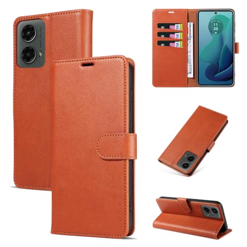 RKINC Wallet Case for Moto G Power 5G 2024, 3 Card Holders, Tan Brown