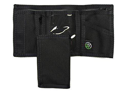 Sprocket Men's Ballistic Nylon Trifold Wallet w/Zippered Pockets and ID Window - Black