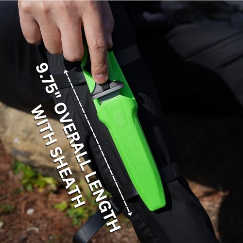 TI GEEK Titanium Survival Scuba Diving Fixed Blade Knife w Sheath & Straps - Holster on Divers BCD, Thigh/Leg or Wrist - Straight/Serrated Edge, Line Cutter & Hammer