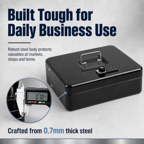 Image of KYODOLED Cash Box with Money Tray and Electronic Lock, 11.8 Inch, Black