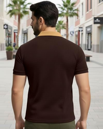 Image of AUSK Men Casual T-Shirt, Texture Printed Half Sleeve Tshirt for Mens, Polo Tshirt for Boys
