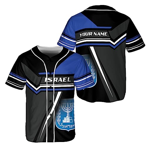 MAPrints Personalized Name Israel Baseball Jersey Shirt, Israel Flag Pride Jersey, Israel Short Sleeve Shirts Summer S-5XL (is 9)