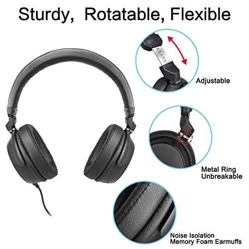 Simolio Stereo Wired Over Ear Headphones With Mic & Volume Control, 1.5M / 4.9Ft Long Cord Headphone For Adults, Students, Kids, Durable Headset For Pc, Computer, Laptop, Tablet, Phone - Sm-906M Black #TOP1