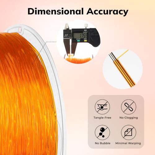 Image of AMOLEN 95A TPU 3D Printer Filament 1.75mm, High Hardness & Resilience TPU Transparent Orange Filament, 1KG Flexible 3D Filament, Dimensional Accuracy + /- 0.02mm, Suitable for Most FDM 3D Printers