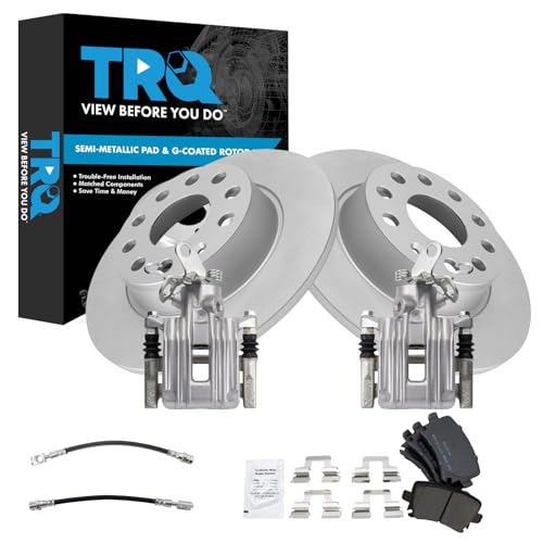 Image of TRQ Rear Brake Pad and Rotor Set Semi Metallic Coated Rotors Calipers Compatible with 2010 Audi A3 A3 Quattro Volkswagen Golf Jetta 2011 GTI