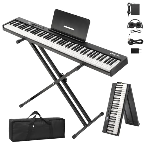Garvee 88 Key Full-Size Semi-Weighted Electronic Keyboard Piano, Portable Folding Design with Headphones, Sustain Pedal, Stand, Power Adapter & Travel Case - Perfect for Beginners and Adult Players
