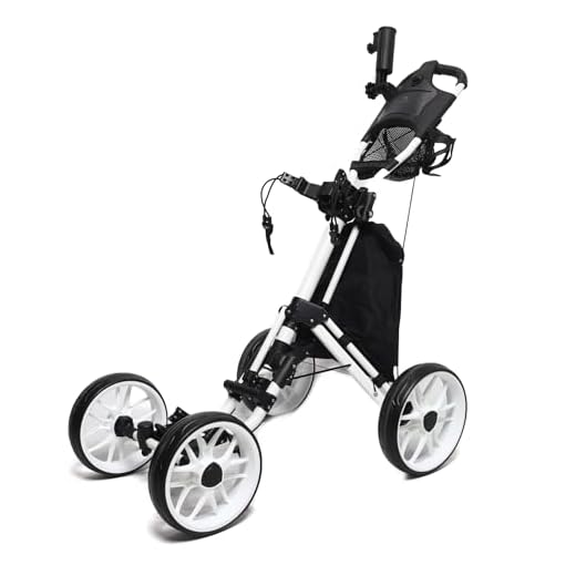 TCTNT GreenGlide Foldable Golf Trolley, 4-Wheel Push Cart with One Click FastFold, Aluminium Frame With Umbrella Holder