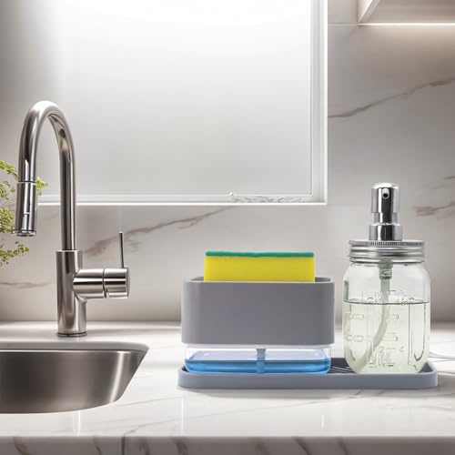 Image of New 2025 Version Hand and Dish Soap Dispenser Set with Sponge Holder and Mason Jar Soap Dispenser, Silicone Tray, for Kitchen Sink Countertop - Premium Quality Sink Dish Washing Set