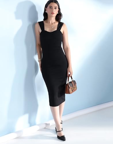 Image of Selvia Women's Calf Length Western Dress Stylish, Lycra Bodycon Dress for Woman Stylish