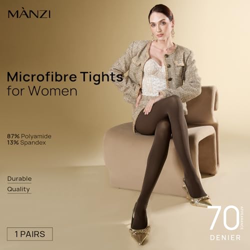 Image of MANZI Microfibre Tights for Women, Semi Opaque Solid Colored Footed Pantyhose 70 Denier
