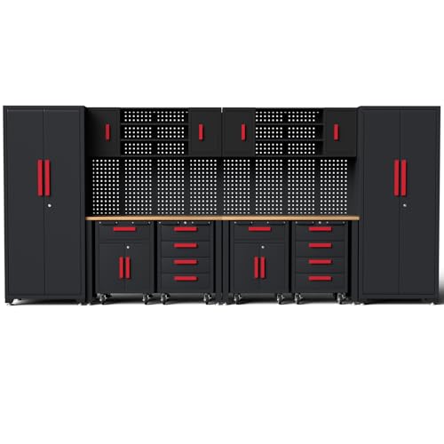 Tsnritor Garage Storage Cabinet System, 12PCS Garage Cabinets and Storage System Kit Workshop Set...