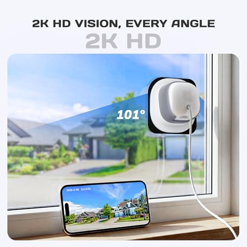 Image of No Drill 2K Window Camera with Angled Mount, 5GHz&2.4GHz WiFi Indoor Camera for Home Security for Outdoor Monitoring, Anti-Glare Color Night Vision, 24 /7 Recording, Free Human /Car /Pet Detection, Alexa