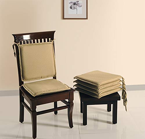 Image of Swayam Pure Cotton Reversible Chair Set Pads with Loops 16X16 | Machine Washable Chair Pad Set of 3 | Indoor Square Cushion Seat Or Chair Pads