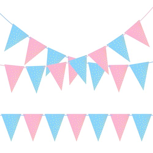 Image of ASTARON 2 Pack Gender Reveal Bunting Blue & Pink Banner for Gender Reveal Party Supplies Baby Shower Decorations Boys Girls Birthday Party Decorations