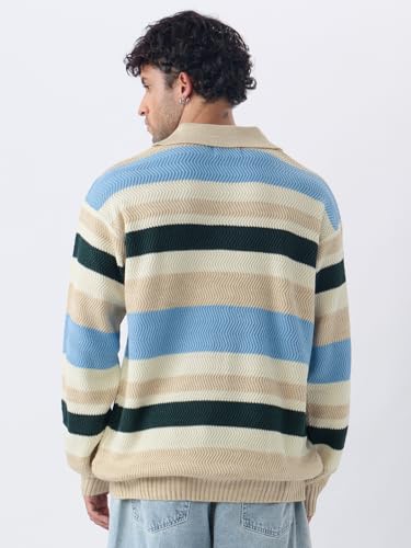 Buy The Souled Store Textured Pullover: Seaside Men and Boys Long Sleeves Polo Collar Striped Textured Acrylic Lightweight Casual Oversized Fit Pullover Sweater at Amazon.in - Image 4