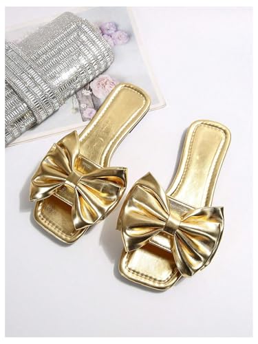 Verdusa Women's Metallic Bowknot Dressy Sandals Square Toe Slip on Slippers2