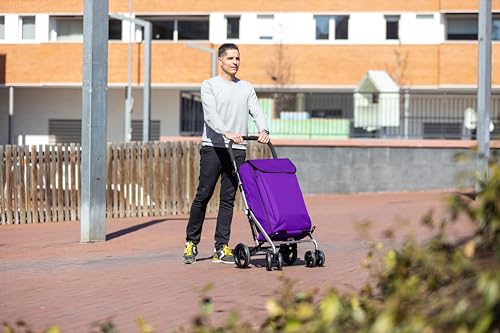 Carlett - Lite Family Lett470 |Warenkorb | Zusammenklappbarer Einkaufswagen | 4 Räder | Verstellbarer Lenker und Sicherheitsbremse | Erweiterbare Tasche 58L | Kühltasche 12L | Viola – Bild 7