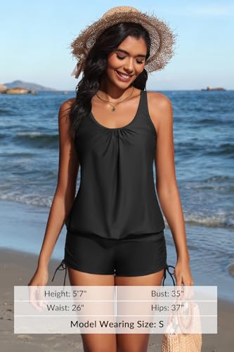 Image of Yonique Blouson Tankini Swimsuits for Women 2 Piece Bathing Suits Tops with Boyshorts Modest Loose Fit Swimwear