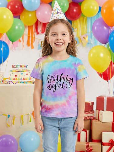 Image of YHHR Birthday Girl Shirt Tie Dye Girls Birthday Shirts 7-14 Year Kids Tops | Girls Birthday T Shirt, Cute B-Day Gifts Party Tops ,Birthday Outfits ,Letter Print Tees ,Graphic Short Sleeve Tee Tops