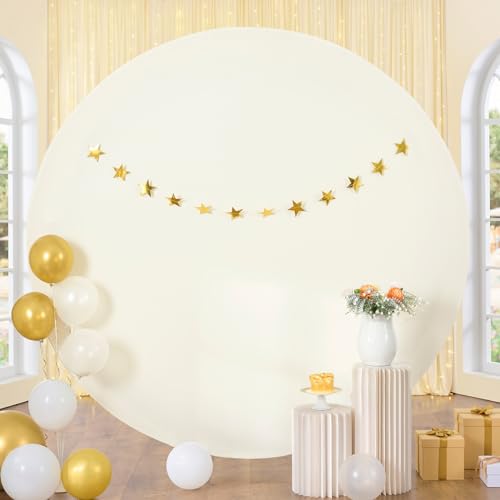 7.5 ft Wrinkle Free Beige Round Backdrop Covers for 7.2/7.5ft Circle Arch Stand, Circle Background Covers for Wedding Baby Shower Photography Birthday Party Background