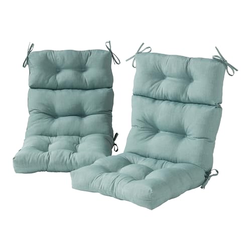 Greendale Home Fashions Outdoor Tufted High-Back Chair Cushions, One-Piece Hinged Seat and Back Design, Reversible with 4 Ties, Durable Polyester Fabric, Recycled Fiber Fill - 2 Pack, Seaglass
