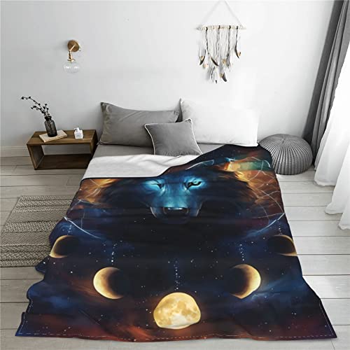 Wolf Constellation Blanket Soft Lightweight Flannel Throw Blankets Bedding For Sofa Living Bedroom Decor For Kids Teens Adults Gifts 60"X50" #TOP5