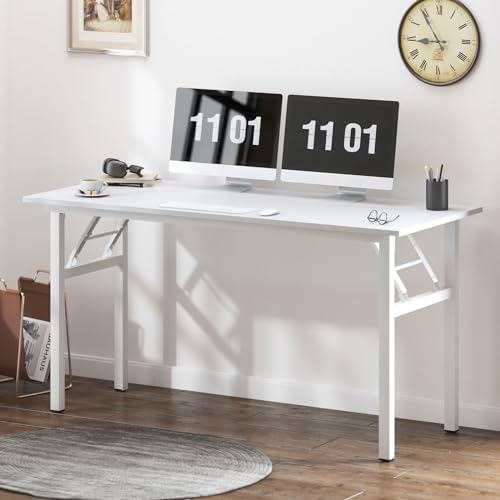 Image of Need Folding Desk, 54 inch Large Computer Desk for Home Office, No Install Needed Study Student Writing Table Desk Workstation, White