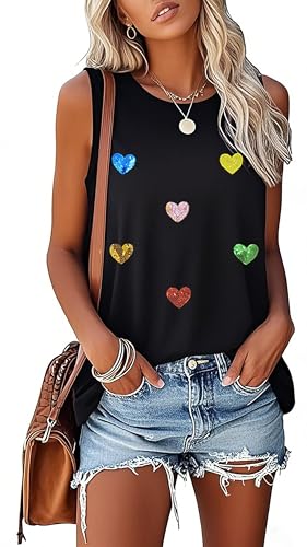 Pride Tank Top Women LGBTQ Equality Sleeveless Tee Rainbow Sequins Heart Graphic Tops