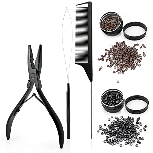 Gomake Microlinks Hair Extensions Kit, Hair Extension Closer And Removal Pliers, Micro Beads Loop Tool, 400Pcs Micro Links Silicone Rings Bead (Black With Micro Beads) #TOP20